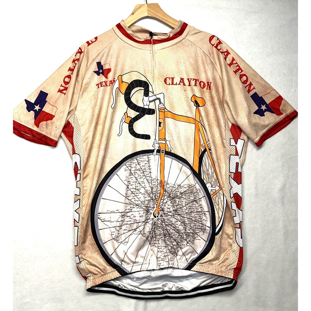 Clayton Texas Cycling Jersey Mens 4XL New Map Bike Graphic Short Sleeve Zip Up